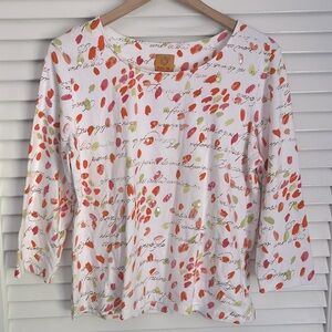 Ruby Rd. watercolor flower petals sequins script stretch top